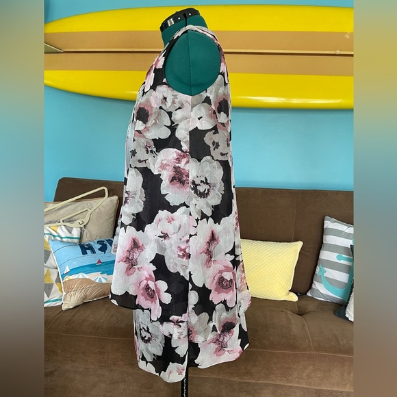 SLNY Flowy Black & Pink Floral Dress Size 14W - Picture 2 of 7